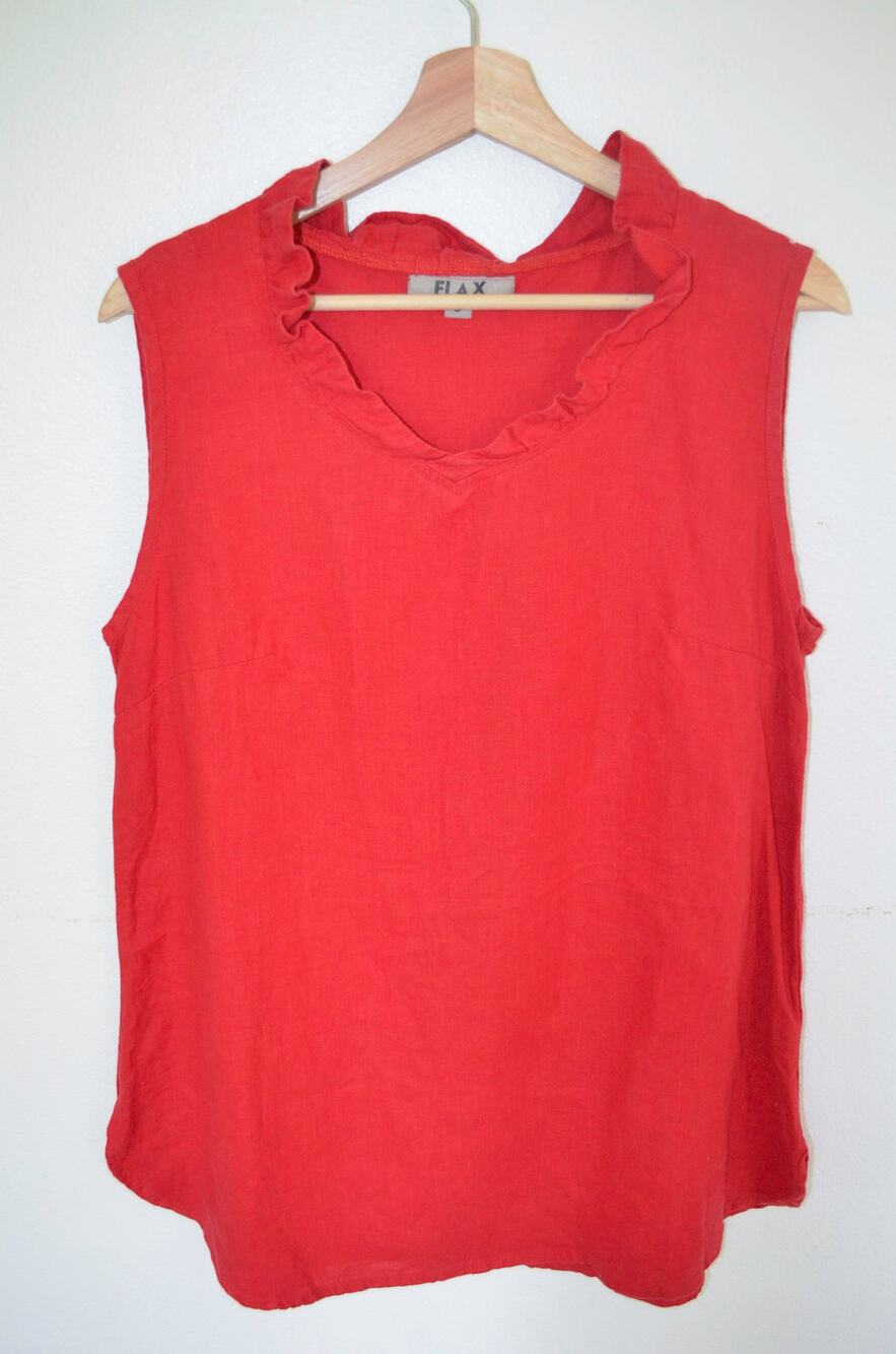 Flax Linen Red Ruffle Neck Tank Size Small